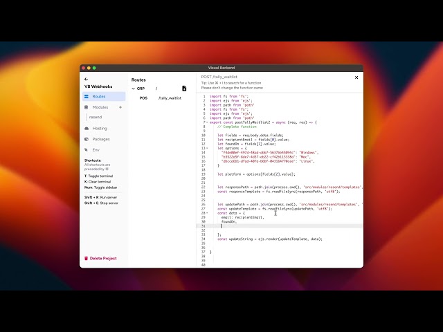 Implementing a Tally Form automated email response with Visual Backend