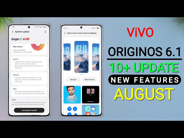 Vivo OriginOS 6.1 August - 10+ Update Release 🔥 New Features | Vivo V50, V50e, T4x, Z10x