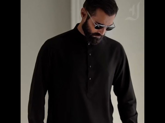 BLACK MANDARIN COLLAR KAMEEZ SHALWAR   FB00