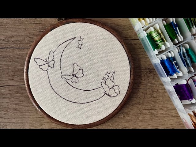 Moon and butterflies embroidery || Embroidery for Beginners - Let’s Explore 