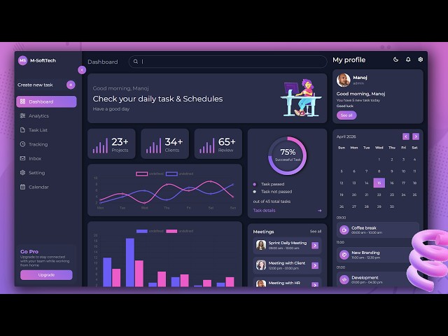 Modern Responsive Admin Dashboard | Light & Dark Mode | HTML CSS JS | Complete Design Tutorial 2026