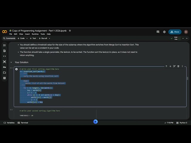Assignment Algorithms and Data structures