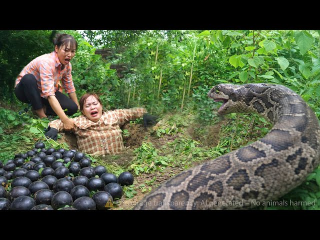 Harvesting 1000+ Black Peaches - Giant Python Discovered Hiding in The Bushes Deep Amazoon Forest