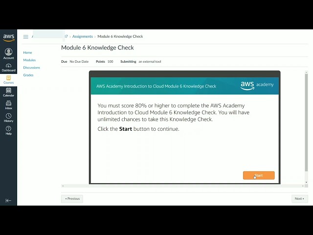 AWS Module 6 Knowledge Check | AWS Academy Introduction to Cloud: Semester 1 [13537] | 4K