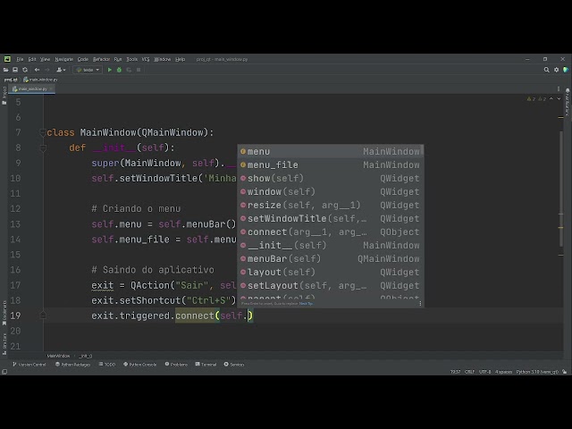 356 - Criando um menu em uma janela do QT com Pyside6 Python