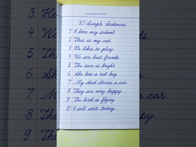 Cursive Writing Practice | 10 Simple Sentences for Beginners | English cursive handwriting practice