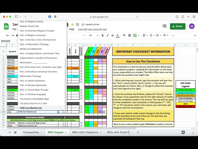 MDiv Checksheet Tutorial 2022