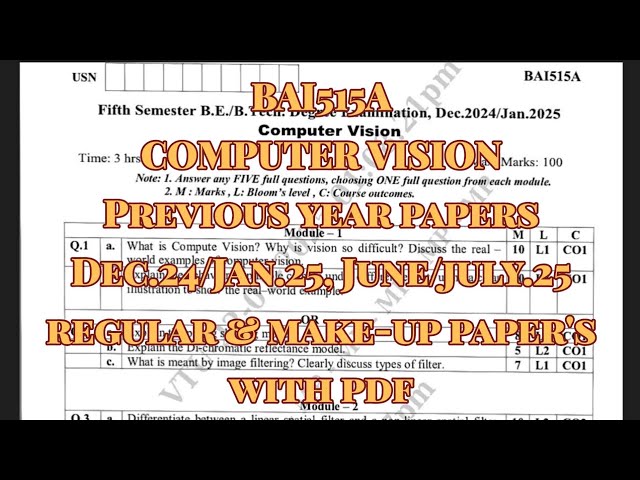 Computer Vision, PYQ's, dec.24/jan.25, june/july.25, 22 scheam, 5th sem, BAI515A