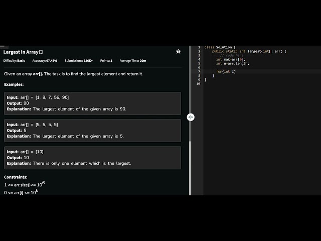 Largest element in array in java