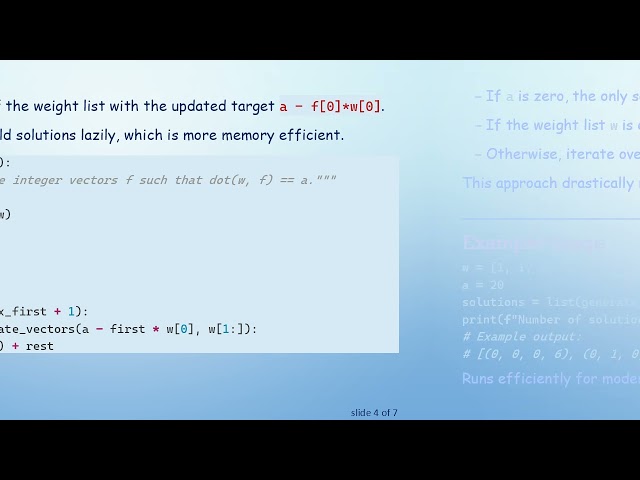 Efficiently Generating Integer Lists with Fixed Weighted Sum in Python