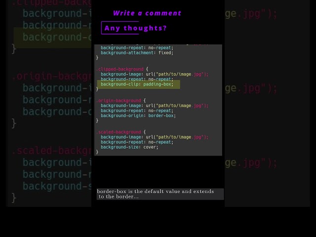 💻 CSS 5c - background attachment  clip 💻 #html #html5 #css #css3 #csscourse
