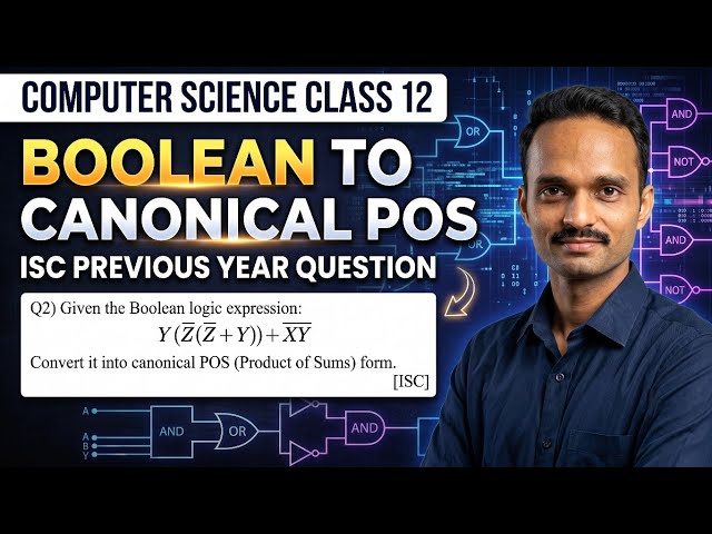 Boolean Expression to POS Form Conversion (PYQs Solved) | ISC Class 12 | Boolean Algebra