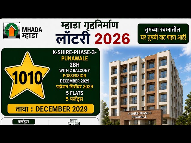 दोन बालकनी असलेला 1010 - K-SHIRE-PHASE-3-PUNAWALE-2BHK #mhadapune #pune #2026 