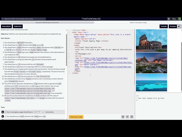 Code with me Freecodecamp Travel Agency Lab EPS 2