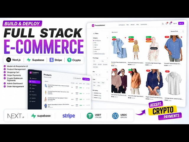 Build & Deploy Full Stack E-Commerce Website with Next.js, Supabase, Stripe & Crypto (USDT/USDC)