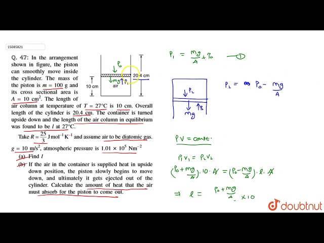 In the arrangement shown in figure, the piston can smoothly move inside the cylinder. The mass