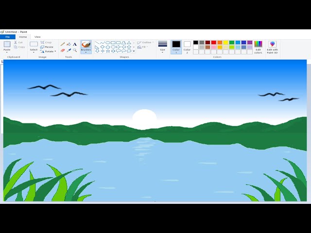 Landscape Drawing with MS Paint 🎨🖌️ | Digital art Landscape Drawing - 2 | microsoft paint tutorial