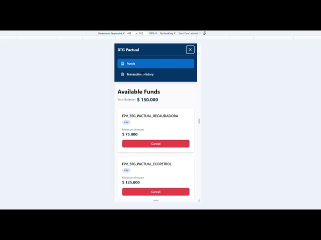 Sistema de Gestión de Fondos BTG Pactual | Angular 17 + Signals + Tailwind CSS