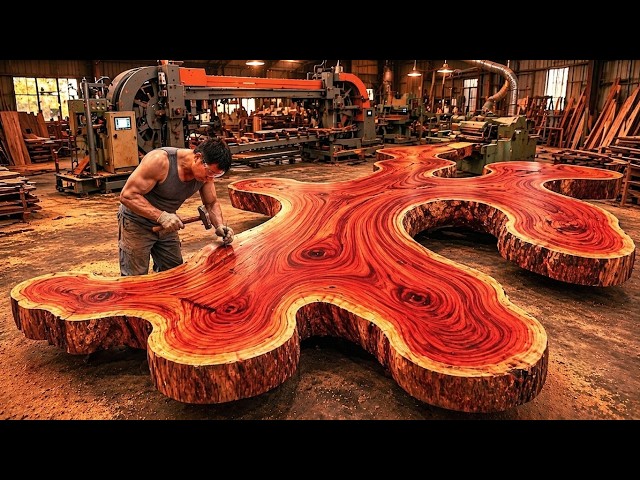Transforming a Twisted Red Log into One of a Kind Luxury Furniture!