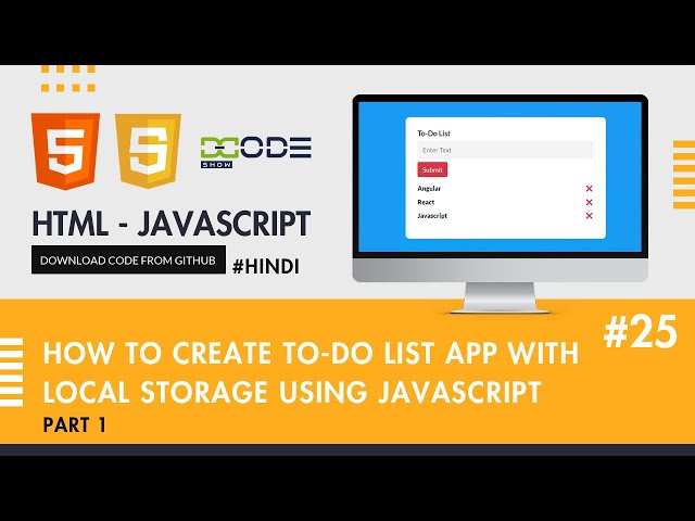How To Create To-Do List App with Local Storage using JavaScript Part 1 #hindi