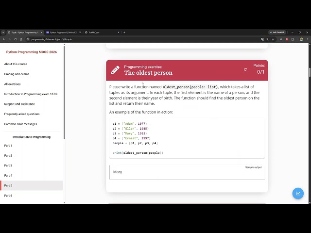 Python Progrmaming MOOC 2026 - Part 5.4.1 Tuples