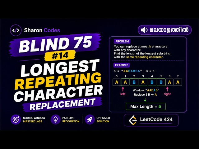 14  Longest Repeating Character Replacement | BLIND 75 in Malayalam | DSA