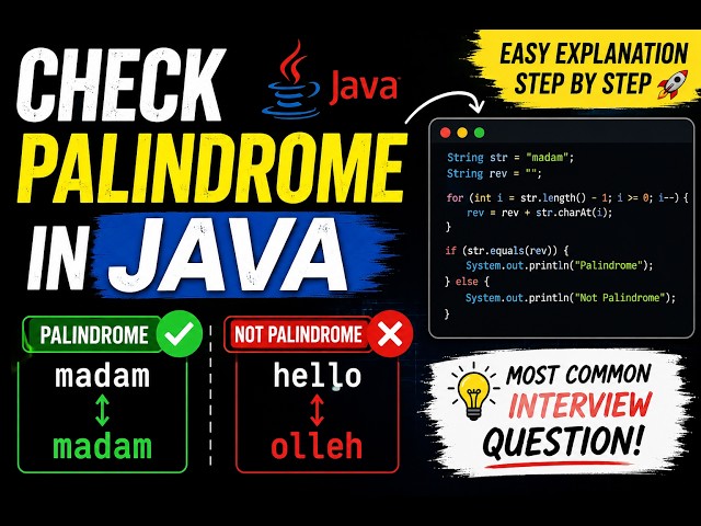Check Palindrome String in Java | Easy Java Interview Question