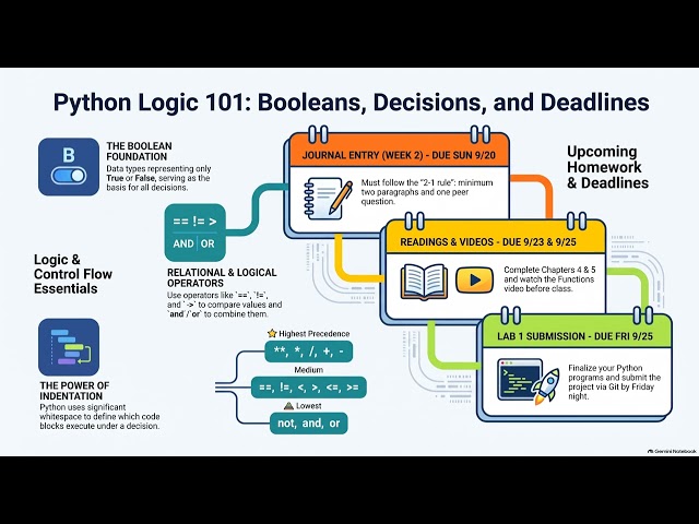 CS106 Classes 5 and 6 Podcast: Python Boolean Logic and If Statements