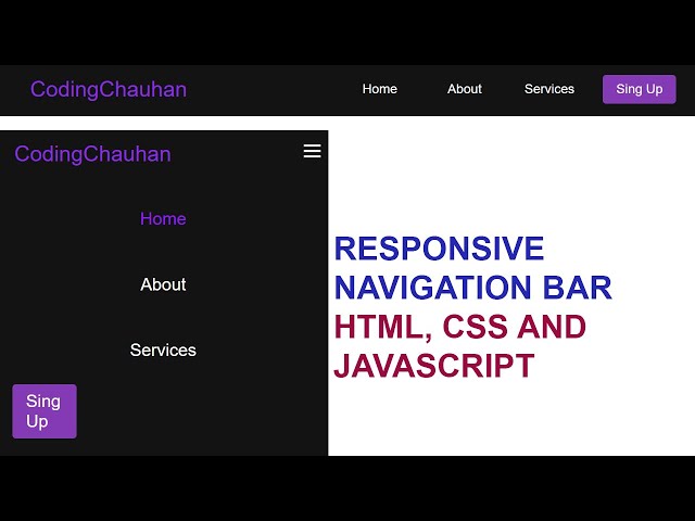 Responsive Navigation Menu Bar using HTML CSS & JavaScript