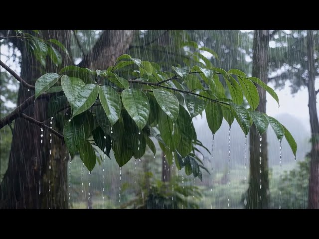 Sleep or Relax with Heavy Rain on Forest Leaves – Pure Calm, No Thunder