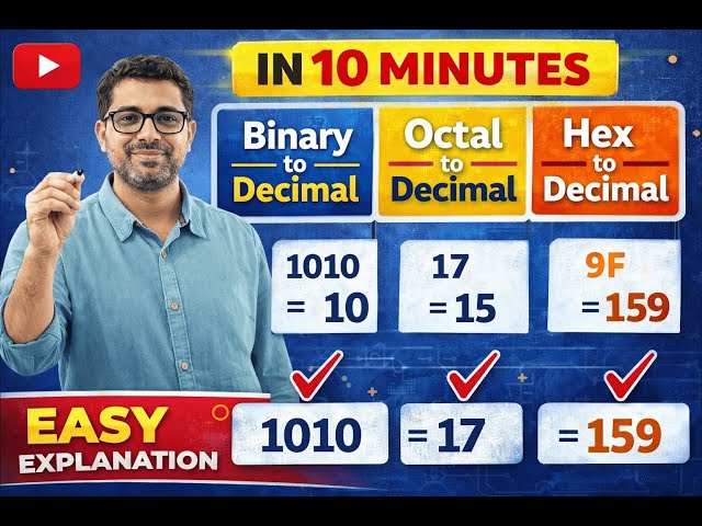 Binary to Decimal, Octal to Decimal & Hex to Decimal Explained in 10 Minutes 🔥