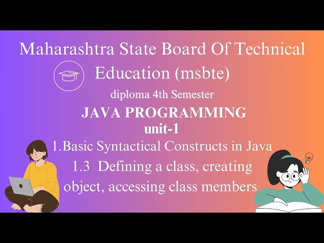 Defining a class, creating object, accessing class members | Basic Syntactical Constructs in Java
