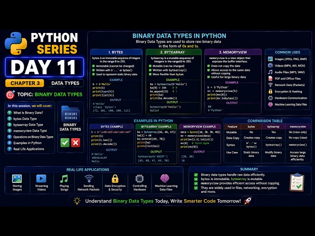 Day11 of python learning series  what is binary data?  #python #programming #code #typography#viral