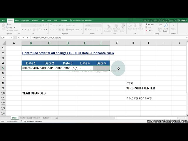 YEAR CHANGES TRICK in Excel Date - Horizontal method