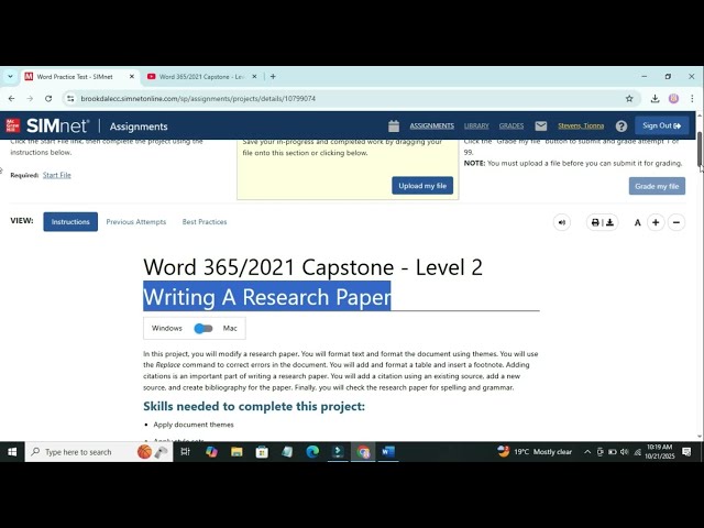 Word 365/2021 Capstone Level 2 | Writing a Research Paper | Step-by-Step Tutorial |SIMnet Part 1