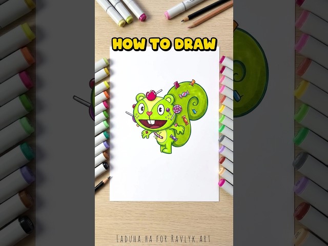 🍬💚 Nutty from Happy Tree Friends 💡 Sweet Cartoon Character Art 🍭💛 #shorts #drawing #RavlykArt