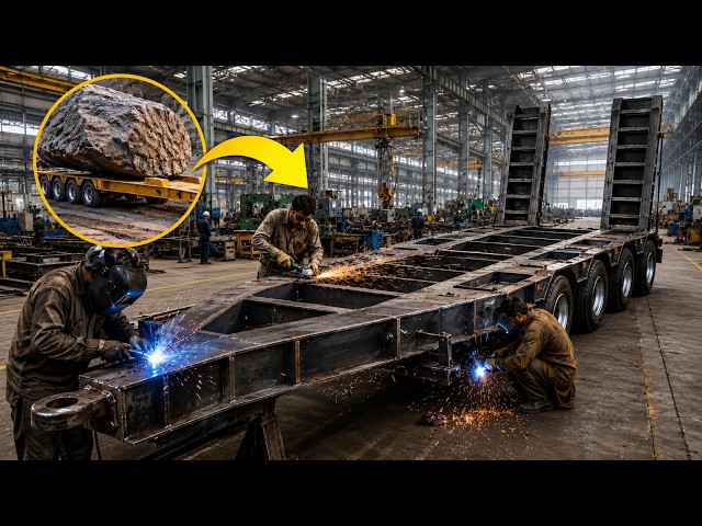 Amazing Process of Making Heavy-Duty Mountain Stones Transporting Trailers in Factory