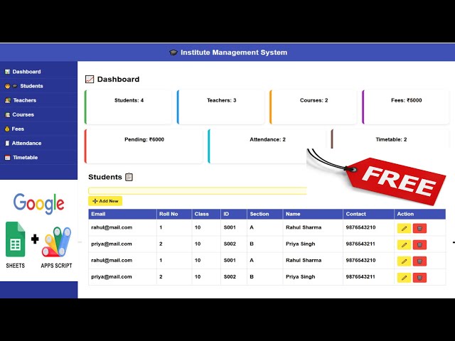 how make a institute managemant system google sheet app script
