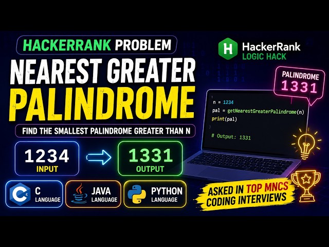 Nearest Greater Palindrome|HackerRank Coding Interview Question | C, Java & Python | Top MNC Program