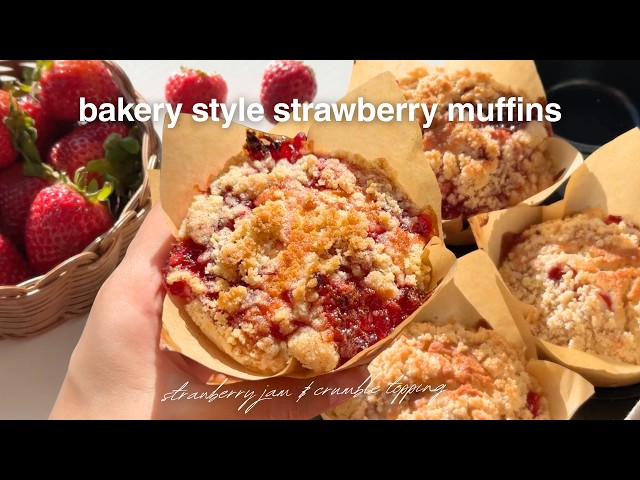 Bakery Style Strawberry Muffins 🍓 Bake With Me