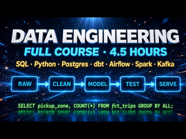 Data Engineering Full Course for Beginners (4.5 Hours) - SQL, Python, PostgreSQL, dbt, Airflow, etc.