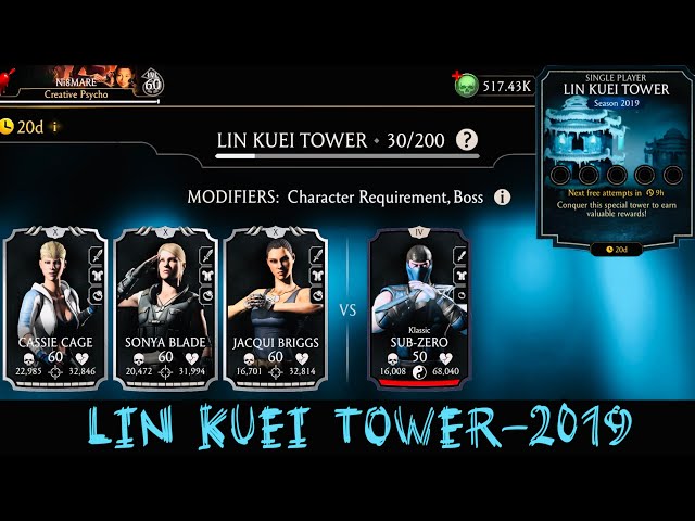 Lin Kuei Tower Boss Battle 20 & 30 Fight + Reward | Monk & Cassie Cage Gameplay