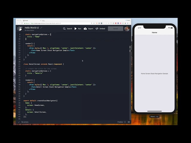 React Native - React Navigation StackNavigator Expo.io Snack - PART 1