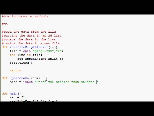 Use of 2D list, methods, reading, writing files in a single PYTHON project.