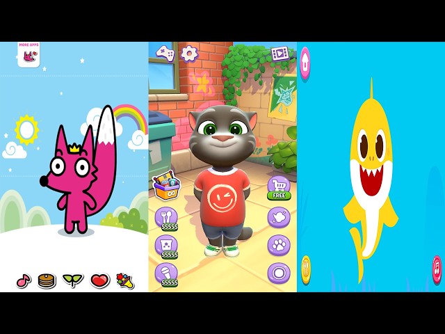 Talking Tom Cat vs My Talking Pinkfong vs Talking Baby Shark - All Foods All Gadgets All Animations