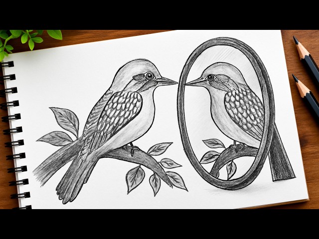 Two Birds Mirror Pencil Sketch 🐦✨ | Beautiful Bird Drawing Step by Step#shorts