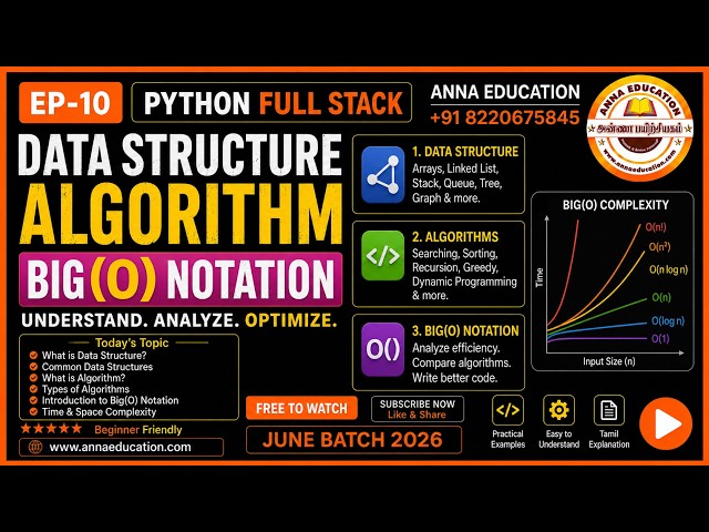 Python Full Stack Development EP-10 | Data Structure, Algorithm & Big(O) Notation in Tamil