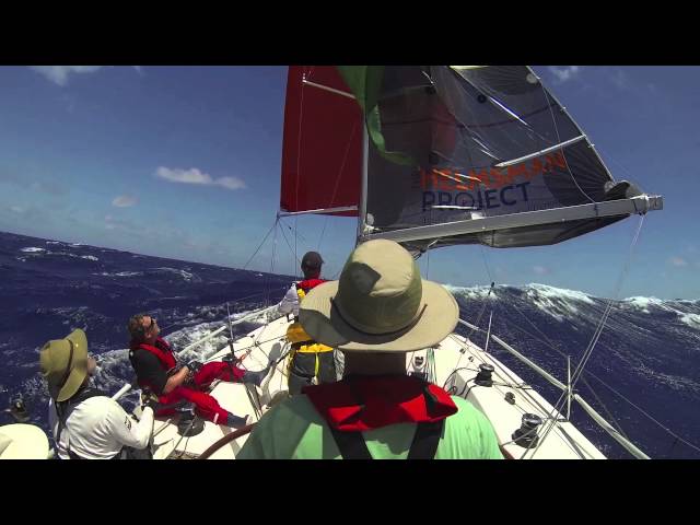 Yacht surfing downwind in Bass Strait