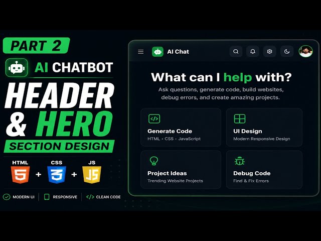 AI Chatbot UI Series Part - 2 | Header & Hero Section | HTML CSS Javascript !