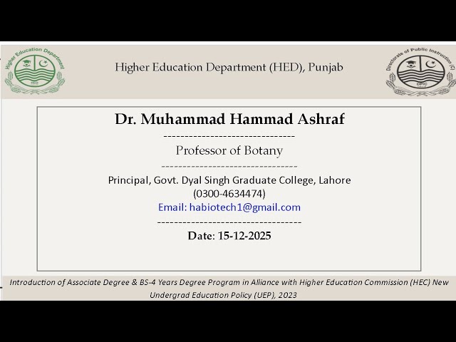 Topic 09: Introduction of Associate Degree & BS-4 Years Degree Program by Prof. Dr. Hammad Ashraf